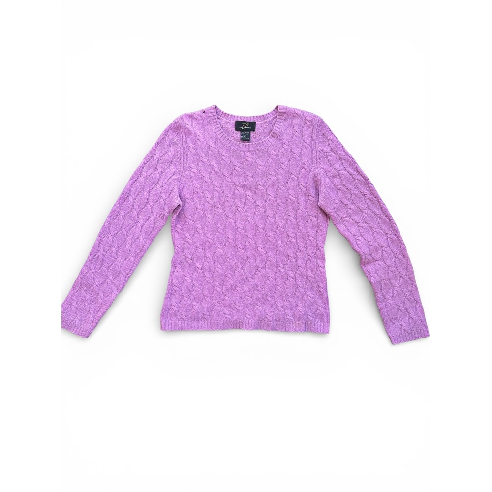 Pure Cashmere Sweater Women Large Purple Fair Cable Knit‎ Crew Neck *Flawed*